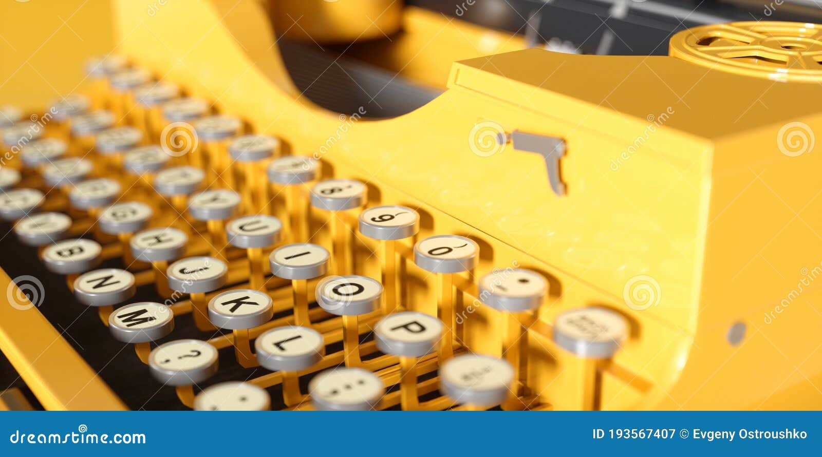 Yellow Typewriter Vintage Line Art Painting Cute Illustration