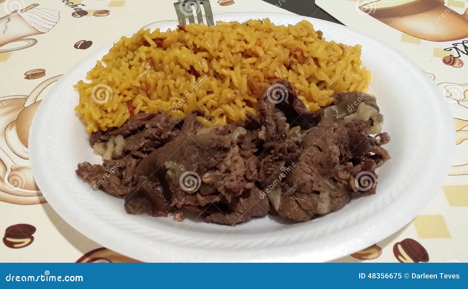 Yellow rice and Beef stock image. Image of saute, yellow 48356675