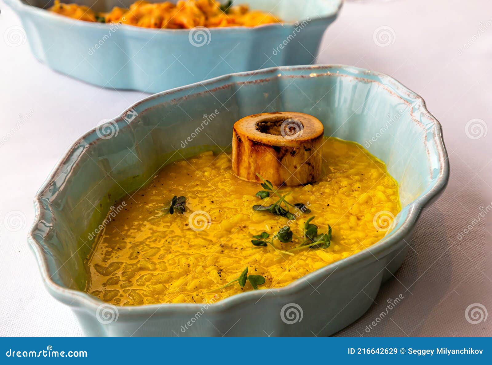 Yellow Risotto Alla Milanese with Saffron and Bone Marrow on a Plate