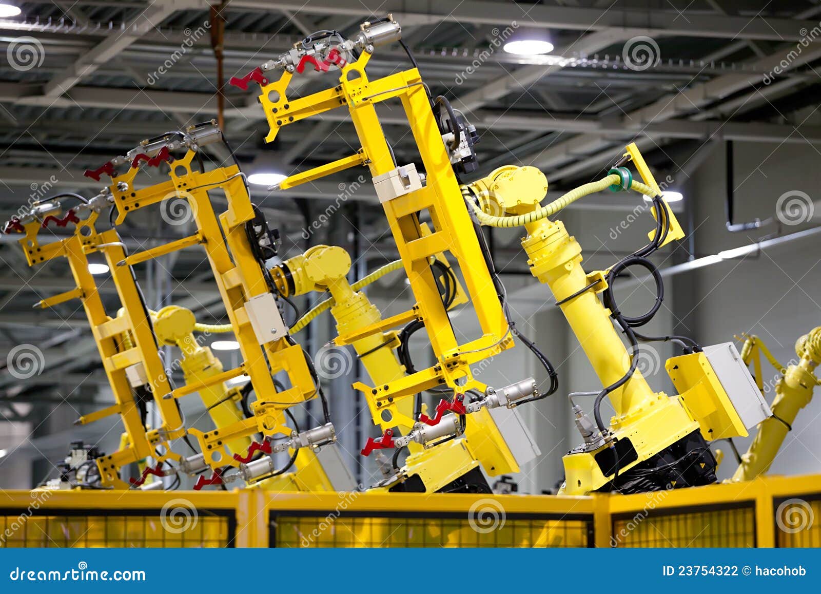 Yellow Robots on a Production Line Stock Photo Image of order