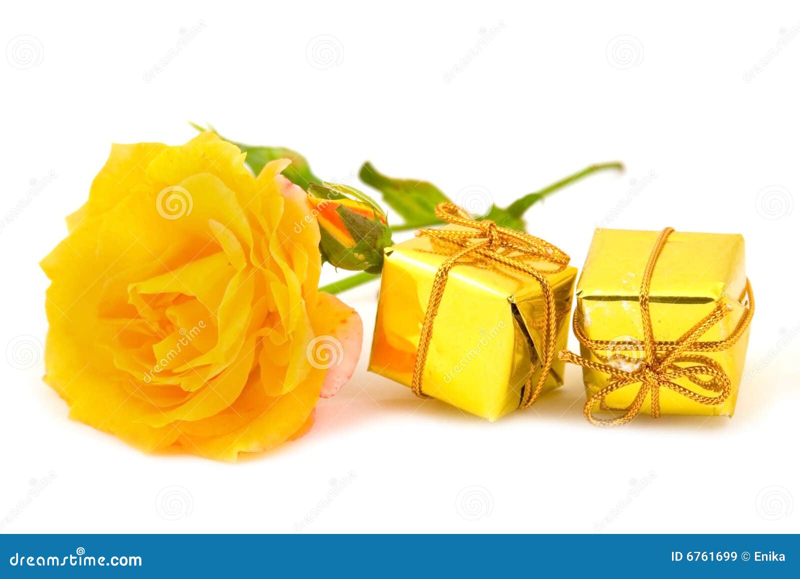 Yellow rose and gifts stock image. Image of valentine 6761699
