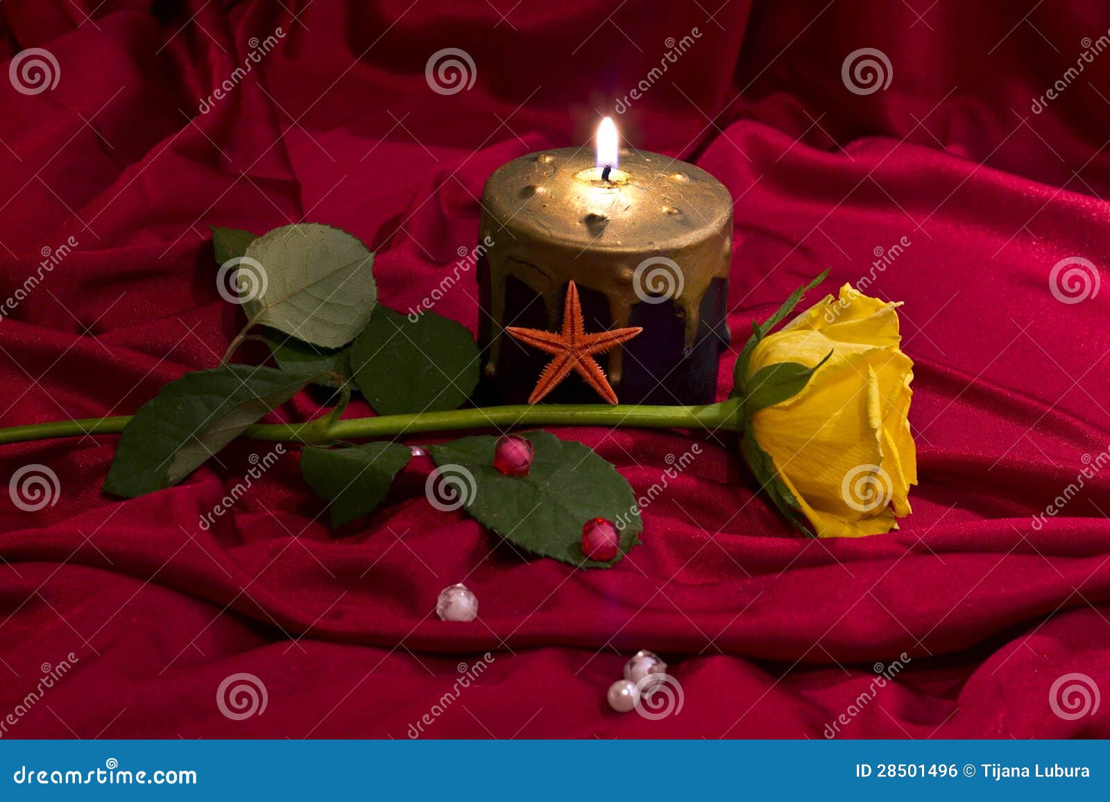 Yellow roses with candles stock photo. Image of valentine 28501496