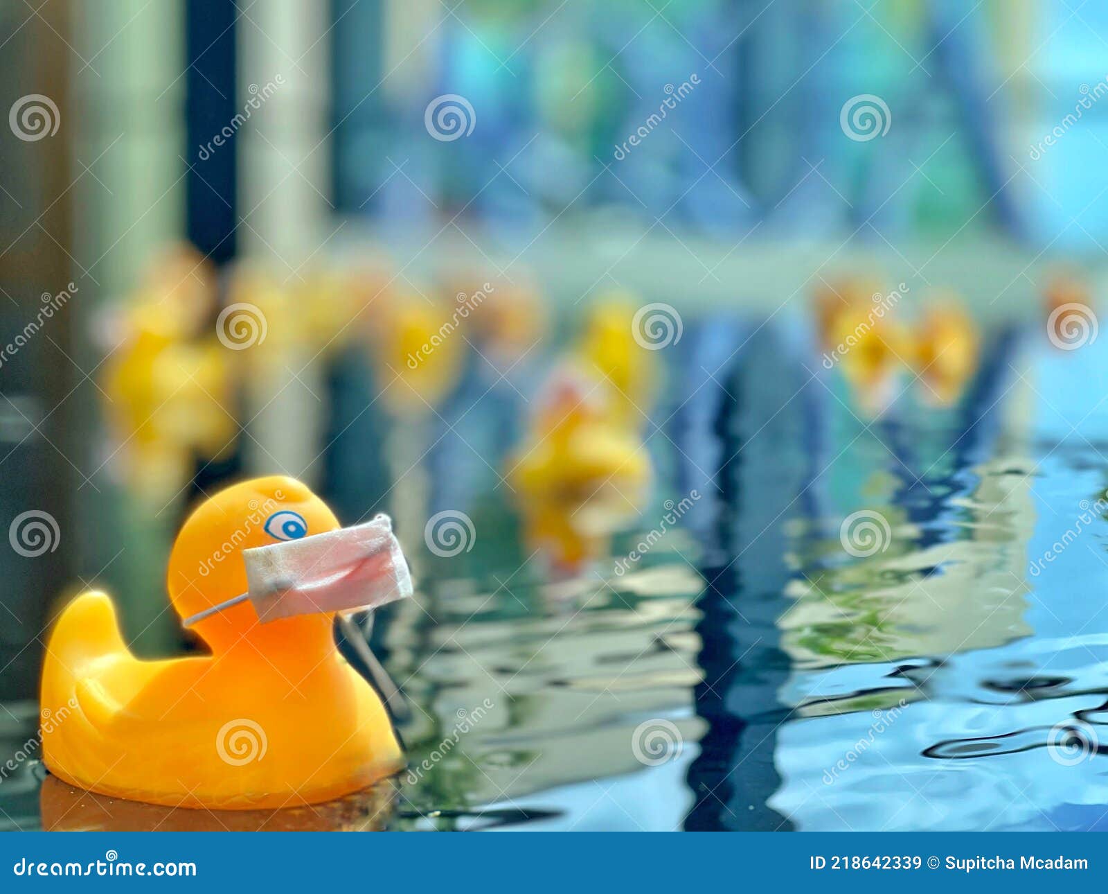 The Yellow Rubber Duck are Wearing Mask Stock Image - Image of stay