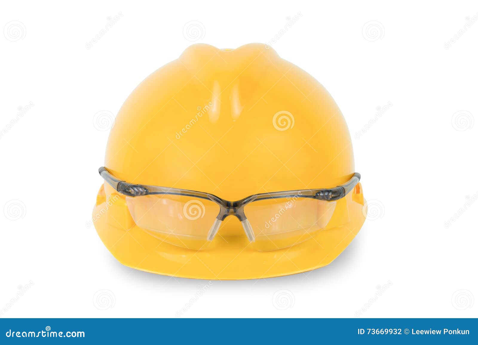 Yellow Safety Helmet and Goggles Isolated on White Background Stock