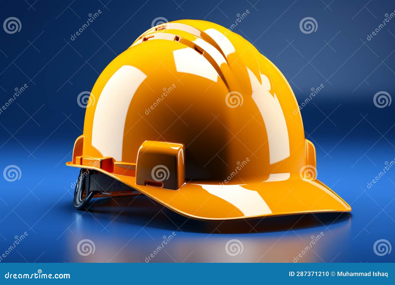 yellow safety helmet pops against 3d rendered blue backdrop, creating impactful contrast