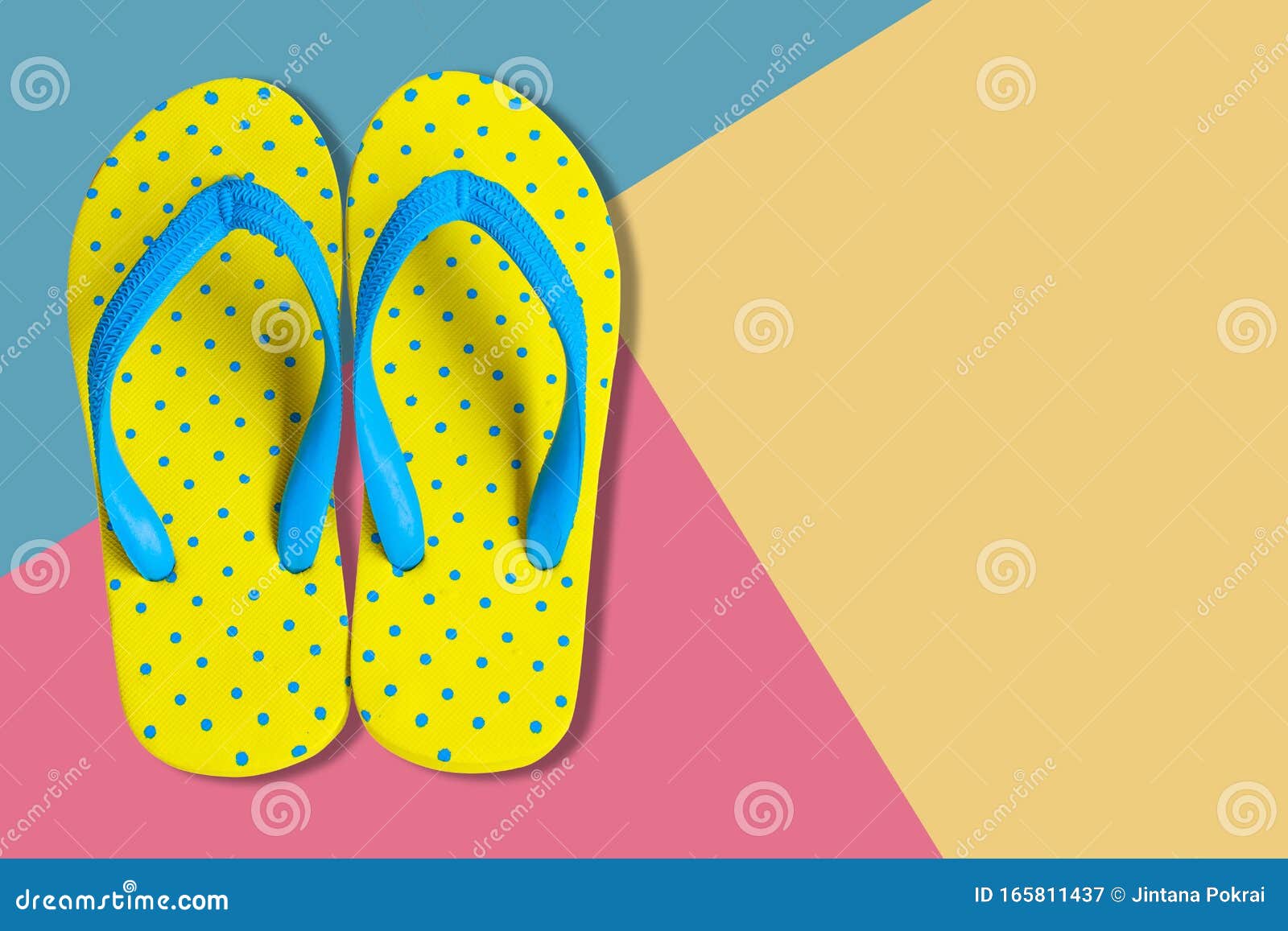 Yellow Sandals on Pink and Blue Color Background Stock Image - Image of  flip, casual: 165811437