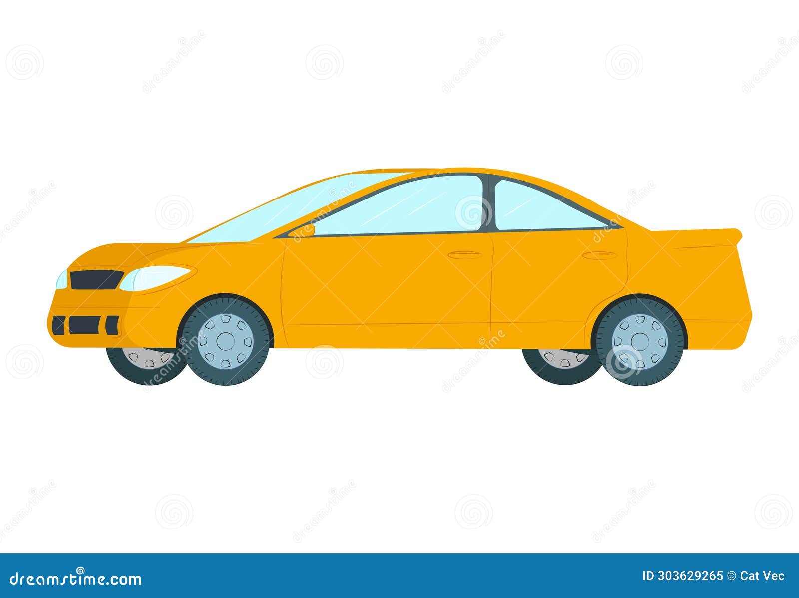 yellow sedan car side view on a white background. simple flat transportation concept. automotive theme 