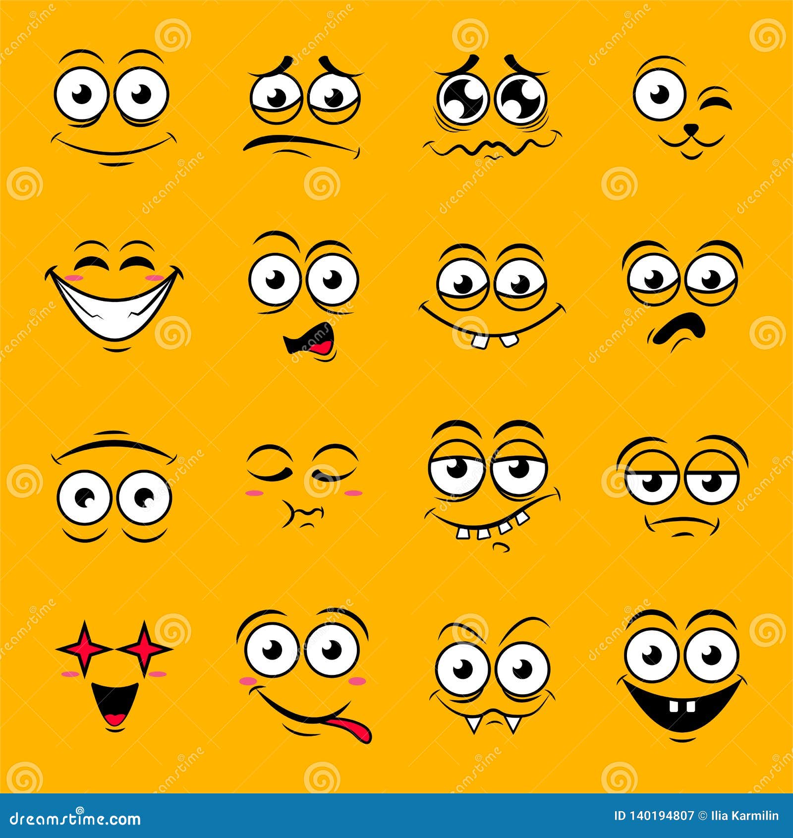 Yellow Set of Cute Happy Smiley Emotions,vector Illustration Stock ...