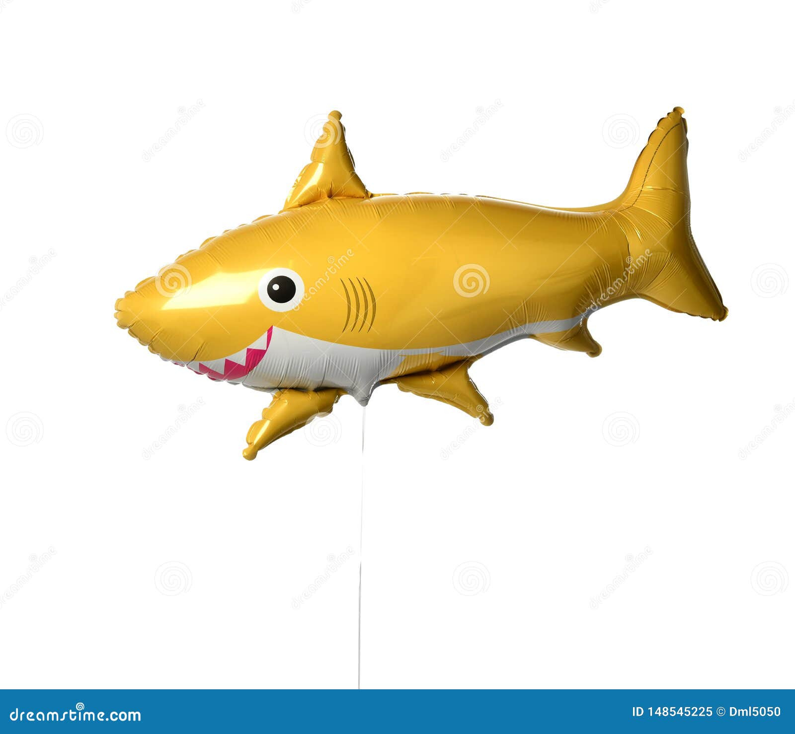 Yellow Shark Fish Metallic Balloon Isolated on a White Stock Image