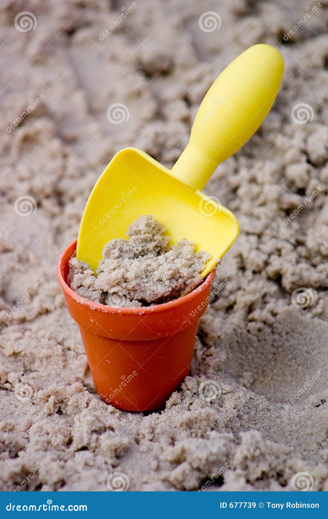 Yellow Shovel with Bucket in Sand Stock Image Image of children