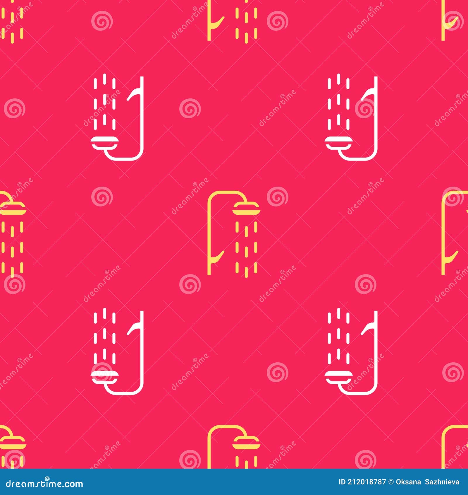 Yellow Shower Head with Water Drops Flowing Icon Isolated Seamless