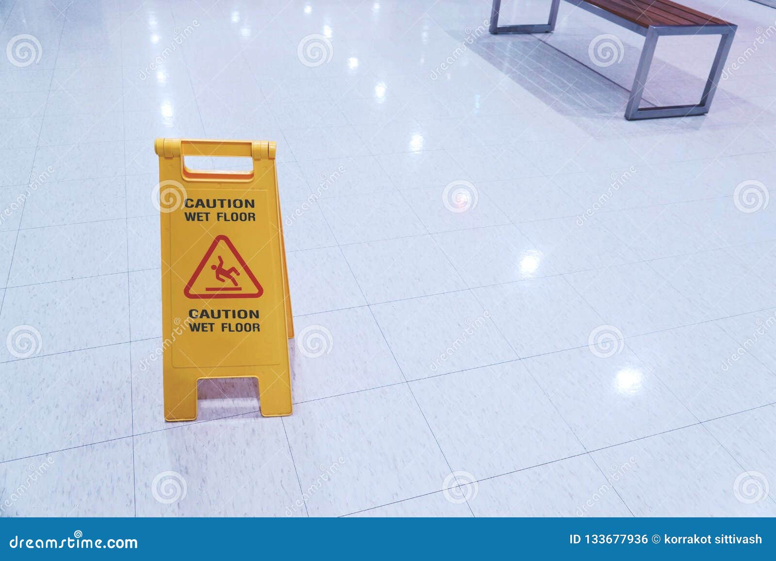 Yellow Sign Showing Warning of Caution Wet Floor Stock Photo Image of