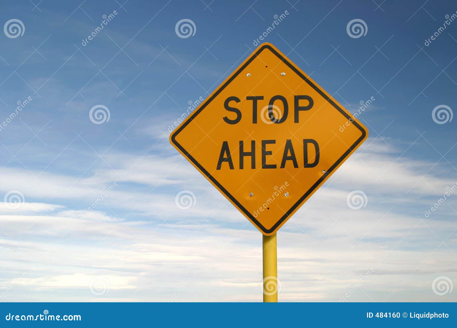 Yellow Sign Stop Ahead stock photo. Image of driving, highway - 484160