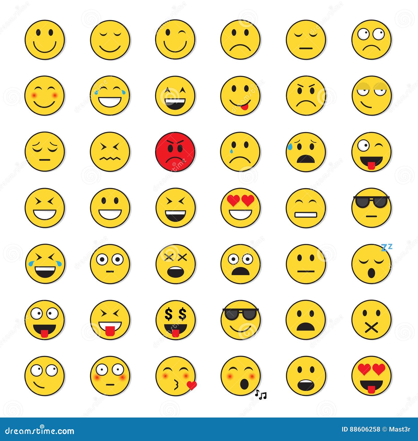 Yellow Smiling Face Positive and Negative People Emotion Icon Set Stock ...