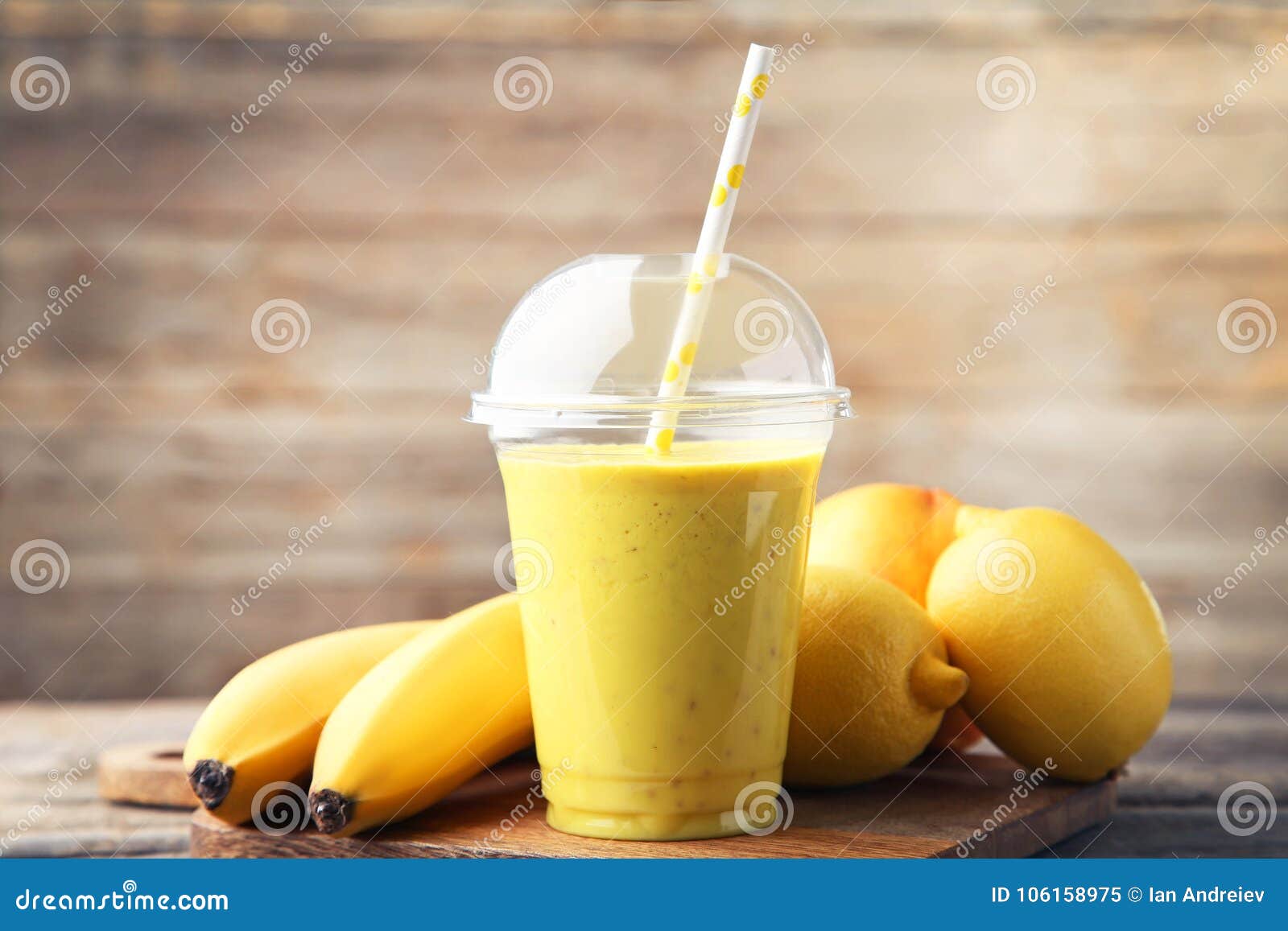 Download Yellow Smoothie In Plastic Cup Stock Image Image Of Diet Beverage 106158975 Yellowimages Mockups