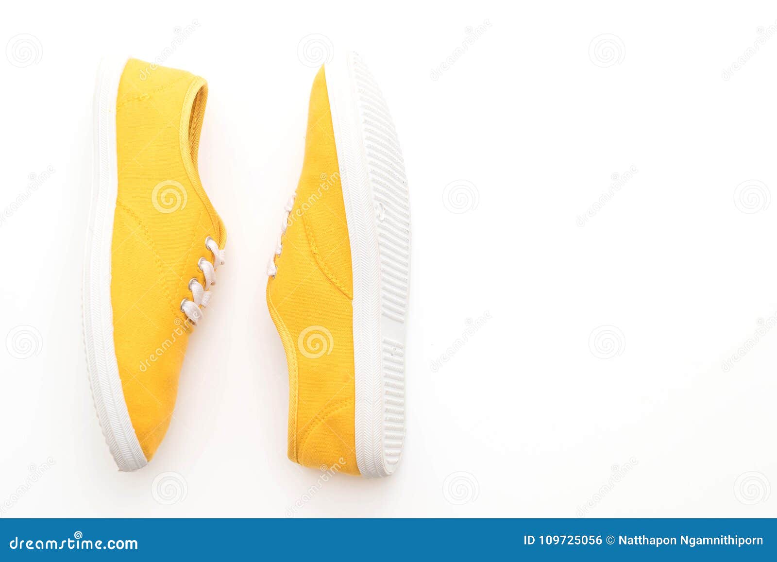 Yellow Sneakers on White Background Stock Photo - Image of footwear ...