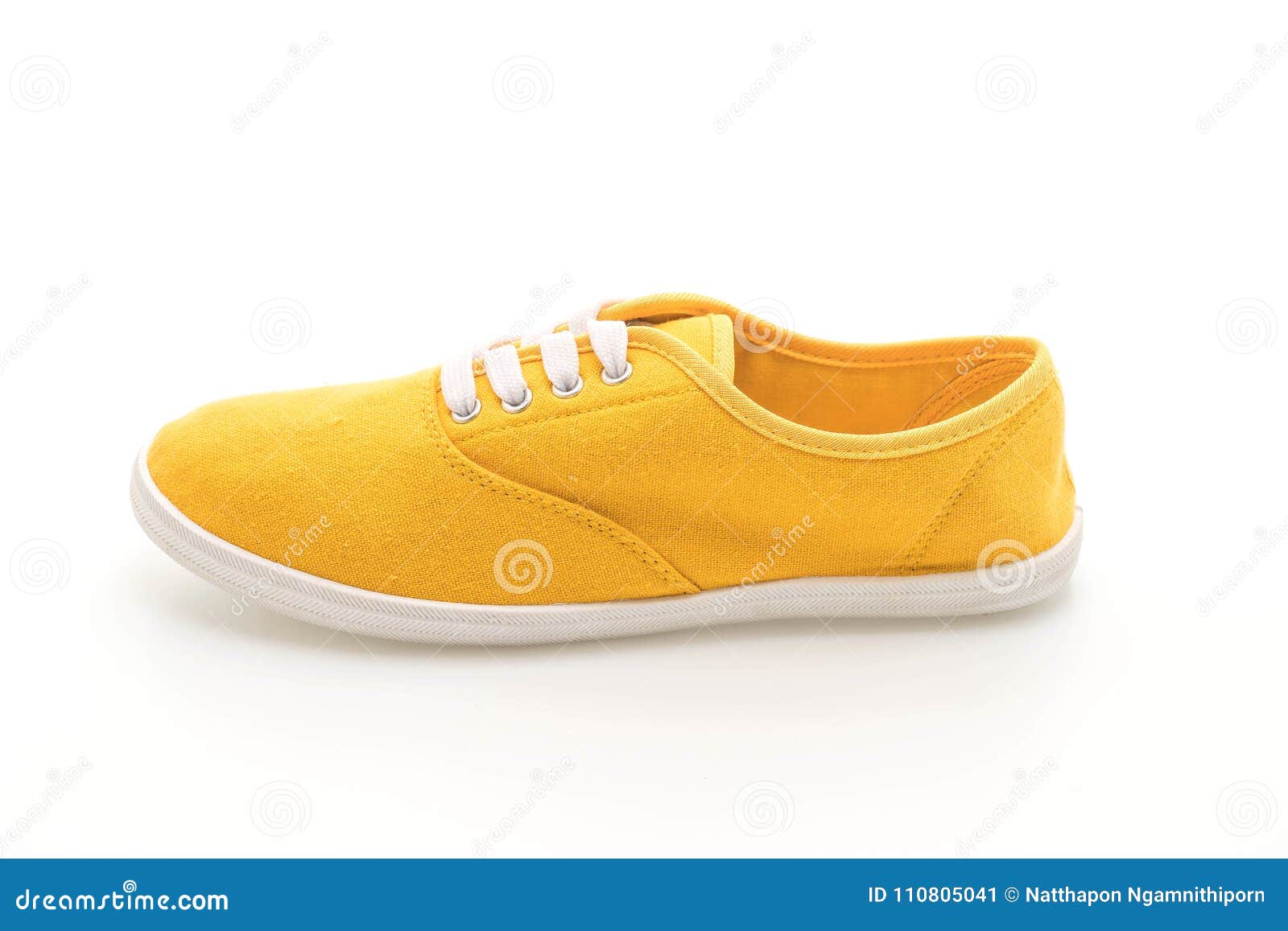 Yellow Sneakers on White Background Stock Image - Image of shoelace ...