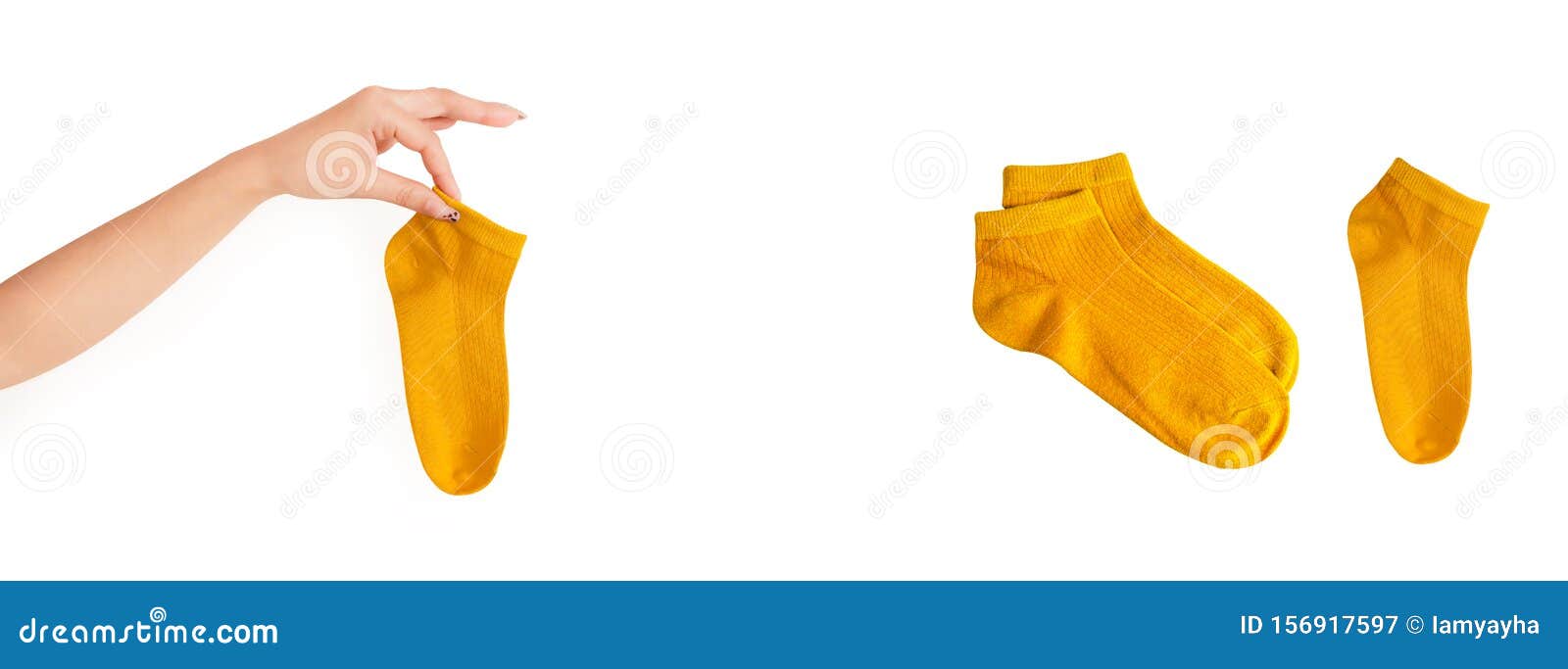 Yellow Sock Isolated on White Background for Design. Set of Short Warm ...