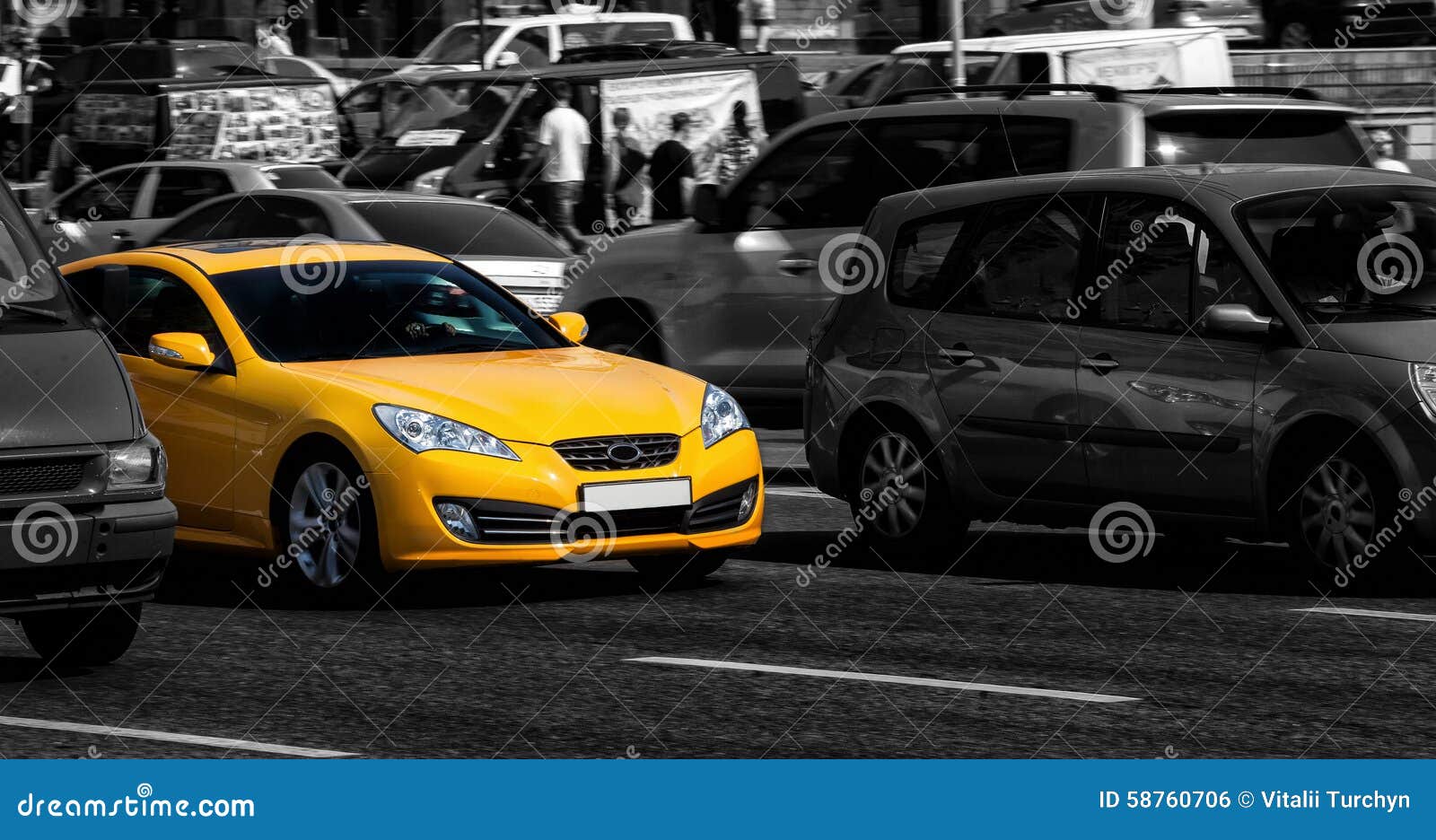 Yellow Sports Car In The City Stock Photo - Image of ...