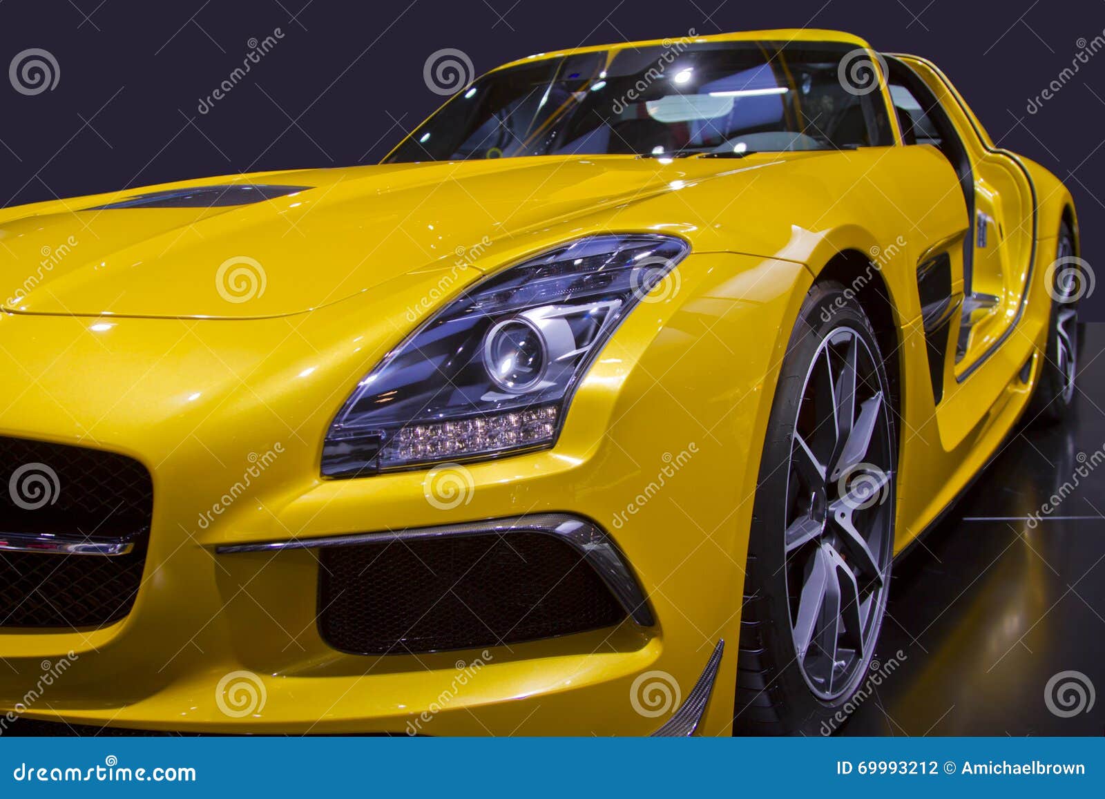 yellow sports car close up