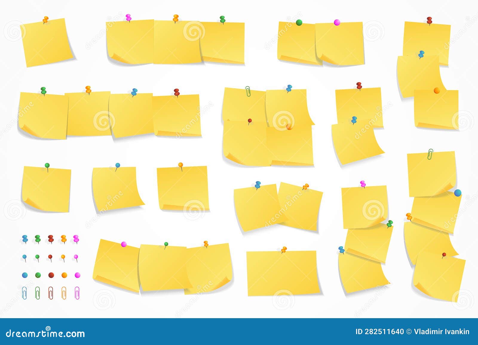 Yellow Sticker Set Pinned Push Button with Curled Corner and Push Pin