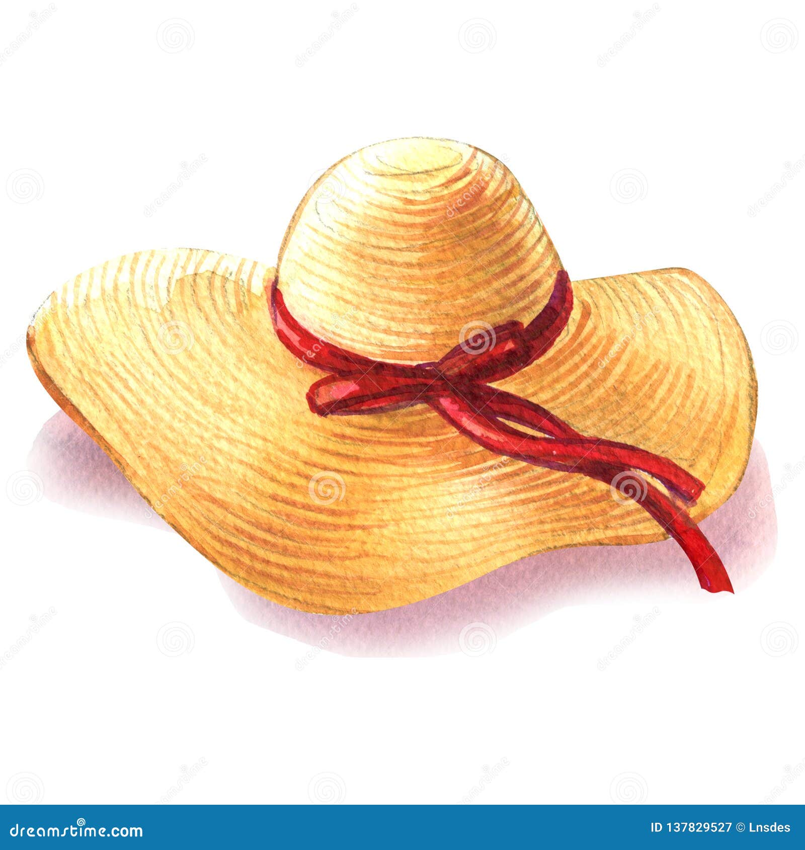 Yellow Straw Beach Sun Hat with Red Ribbon, Womens Summer Accessory,  Isolated Object, Summer Vacation and Travel Symbol Stock Illustration -  Illustration of fashion, spring: 137829527