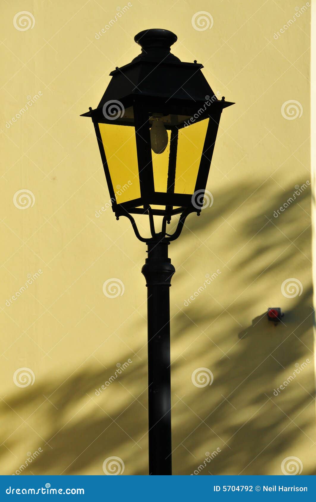 Yellow Street Lamp Against Painted Wall Stock Photo Image of light