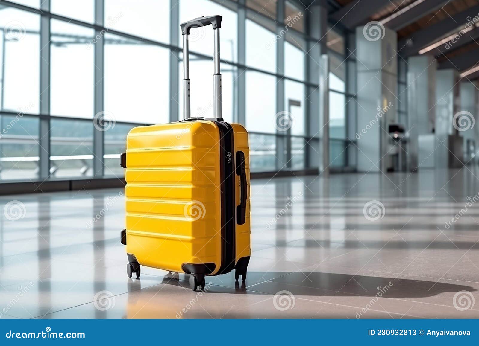 A Yellow Suitcase Sitting on Top of a Hard Shell Suitcase. Generative