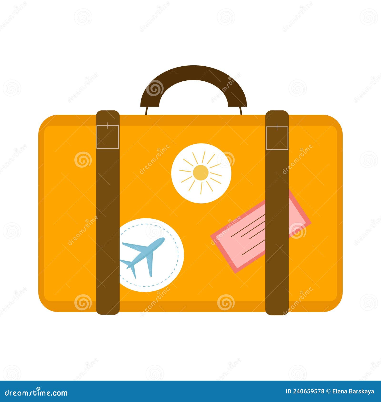 Yellow Suitcase with Stickers for Use in Clipart Stock Vector
