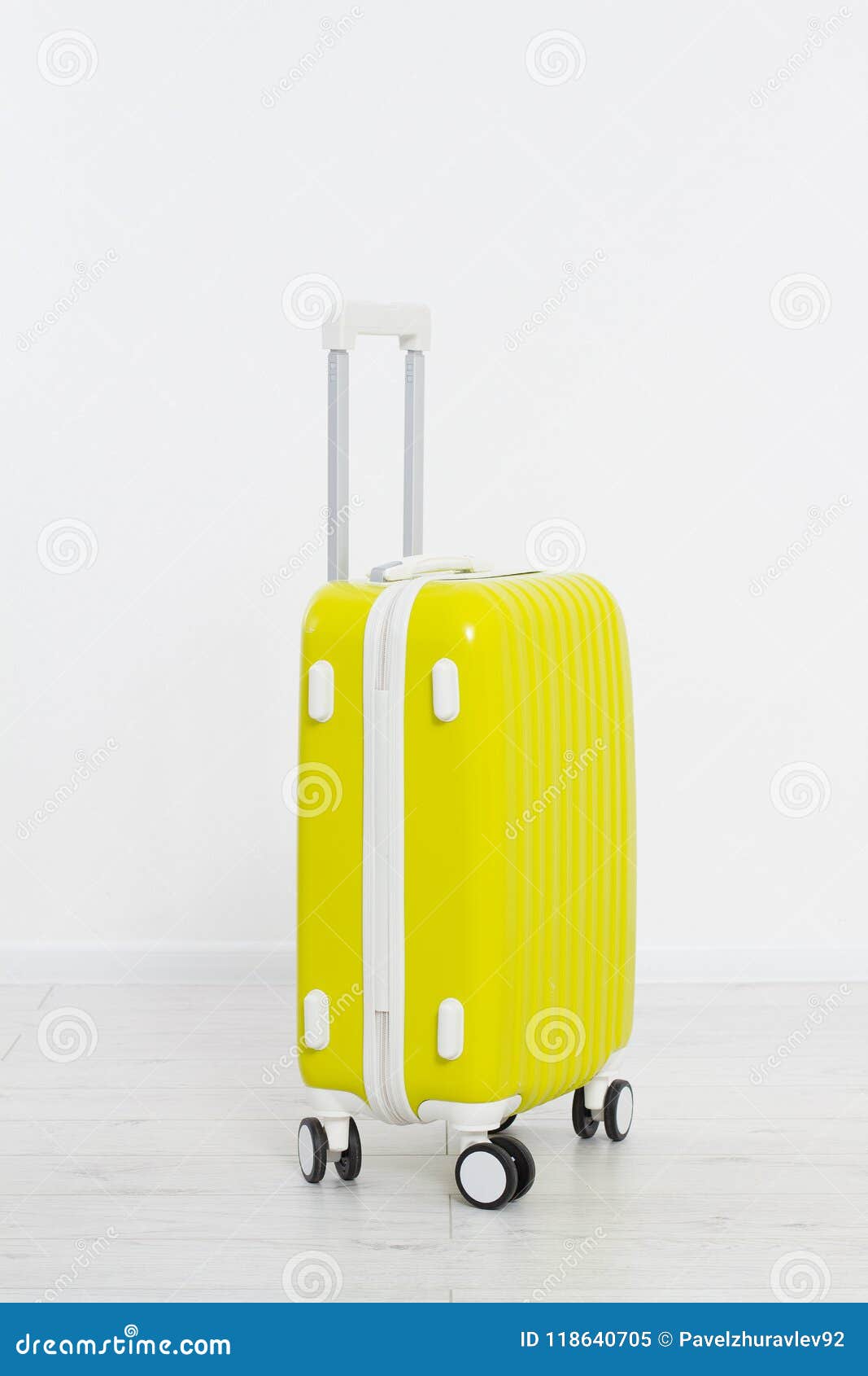 Yellow Suitcase on White Background .Summer Holidays. Travel Throughout Blank Suitcase Template