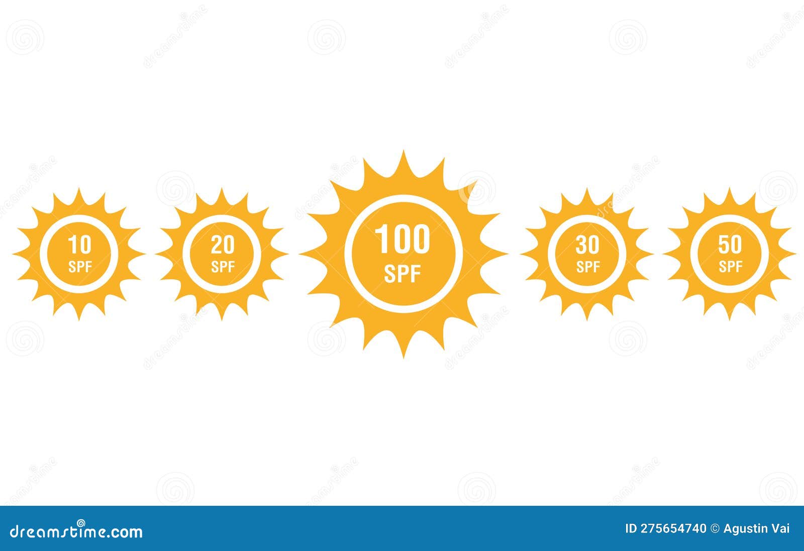 Yellow Suns with Sun Protection Factor Levels on a White Background