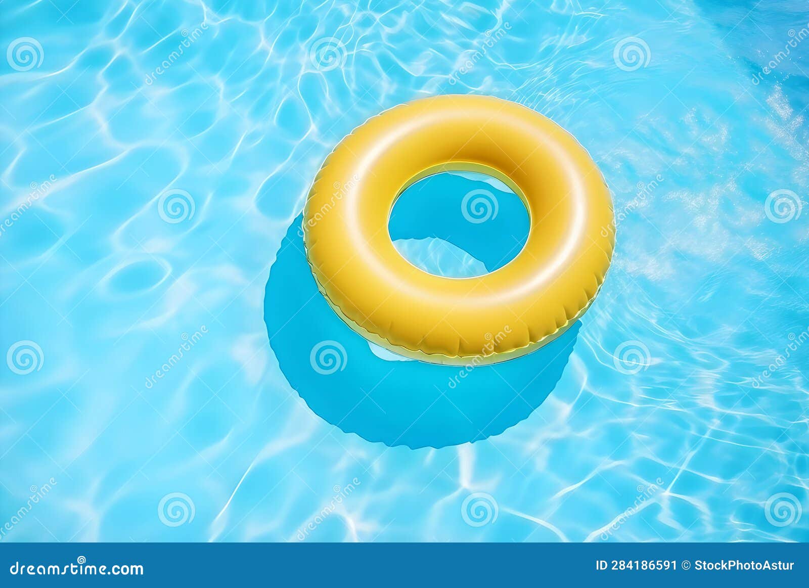 Yellow Swimming Pool Ring Float in Blue Water. Stock Illustration