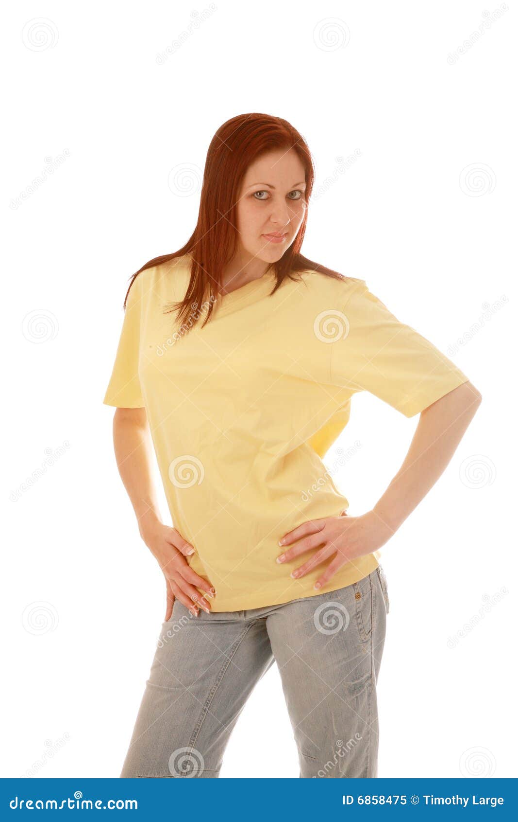 Yellow t shirt girl stock image. Image of blank, jeans 6858475