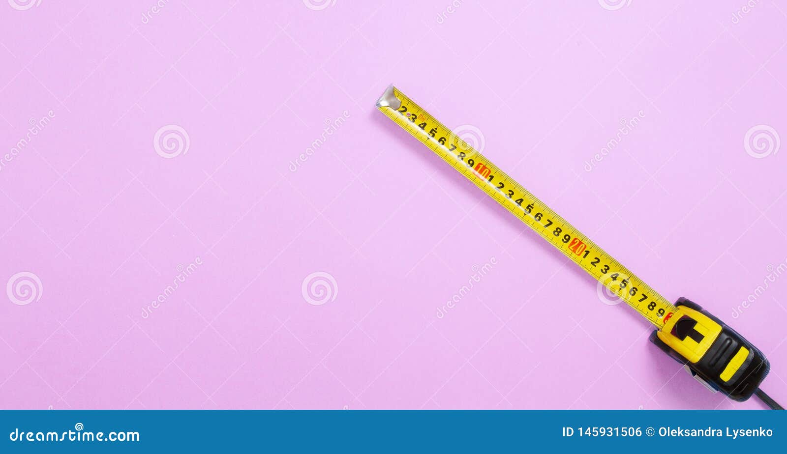 Yellow Tape Measure On Pastel Pink Background Top View And Mock Up Building Accessories And Tool Copy Space Banner Stock Photo Image Of Business Long 145931506