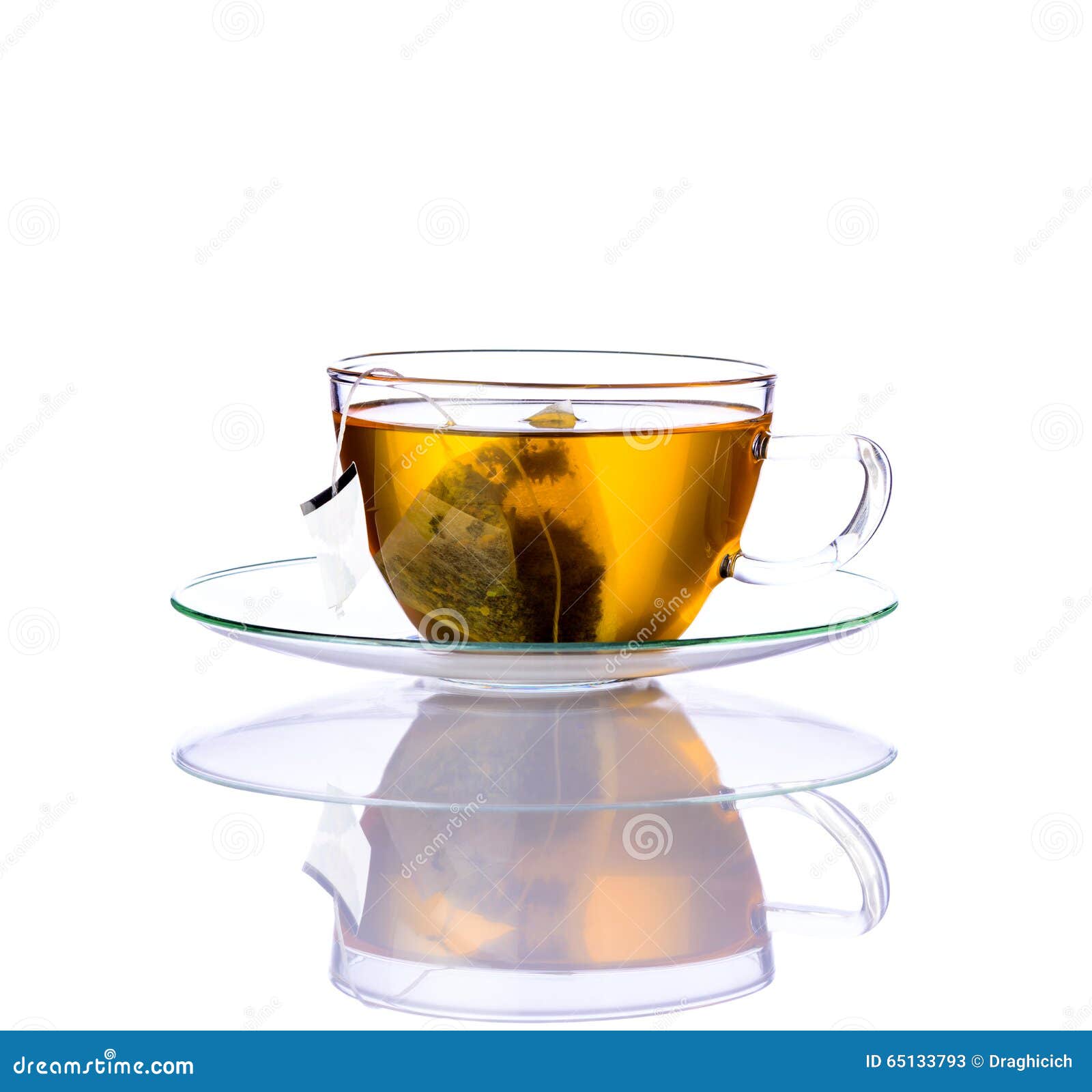 Yellow Tea with Bag in Glass Cup Stock Image Image of fresh