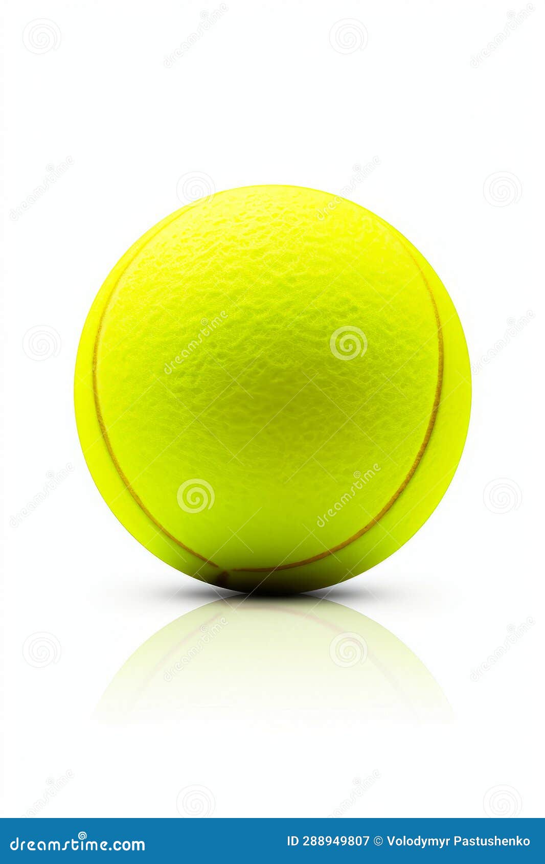 Yellow Tennis Ball on White Background with Reflection on the Floor