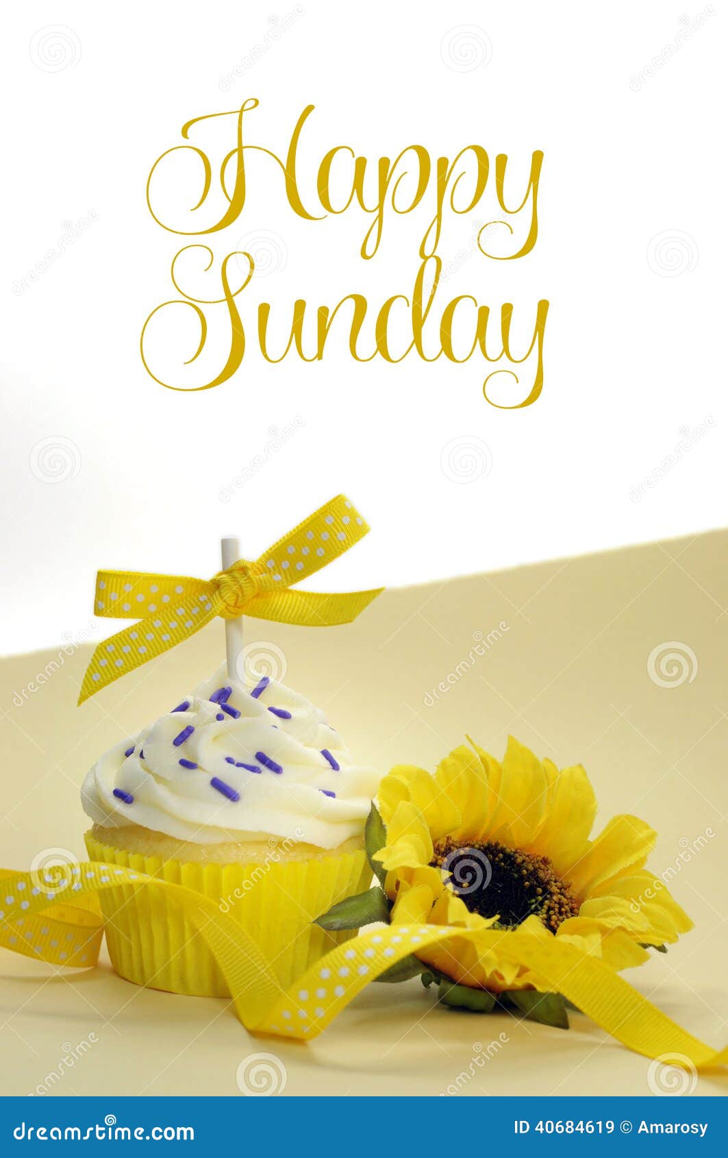 Yellow Theme Cupcake and Sunflower with Happy Sunday Stock Image ...