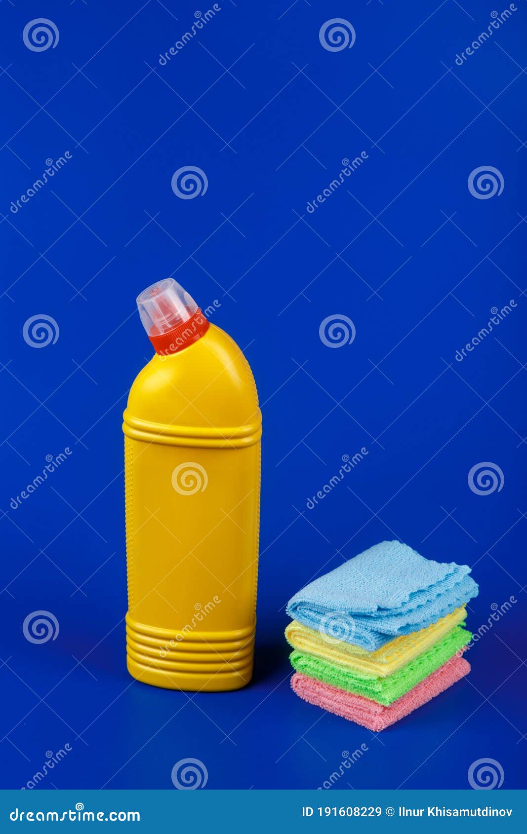 Yellow Toilet Cleaner with Rags on a Blue Background Stock Image - Image of house, detergent ...