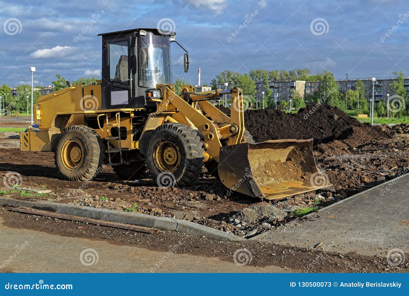 The Yellow Tractor at a Construction Site Stock Image Image of