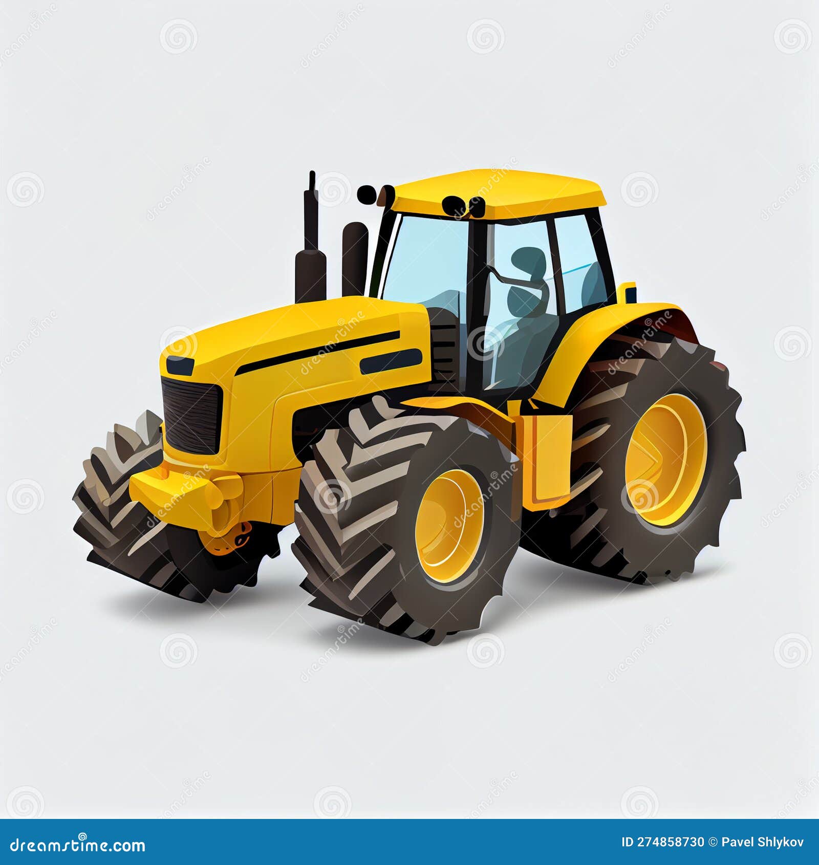 Yellow Tractor Isolated. stock illustration. Illustration of power