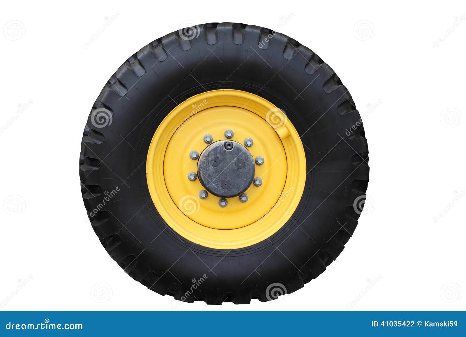 Yellow tractor wheel. stock photo. Image of black, circle 41035422