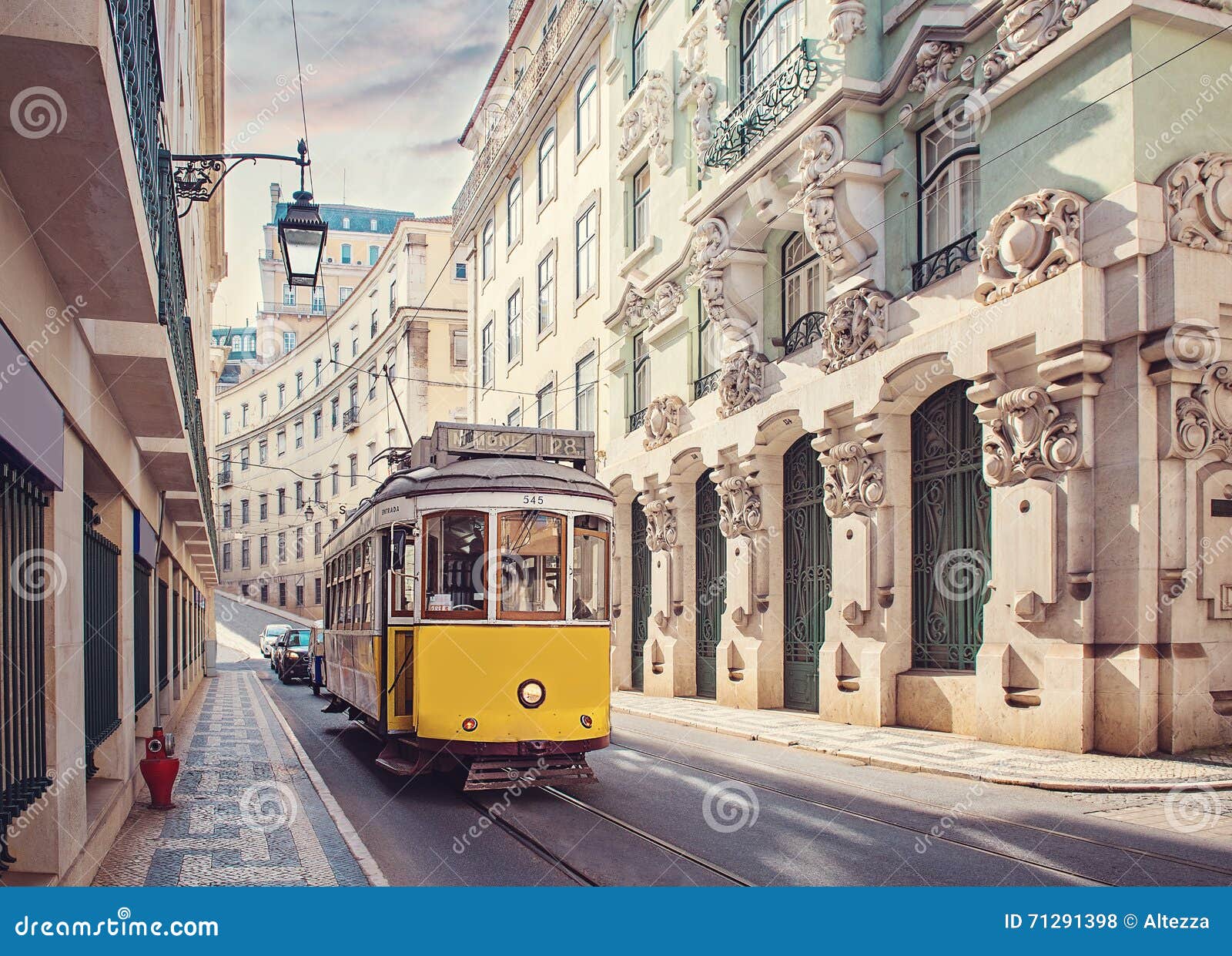 yellow tram in lisbon, portugal