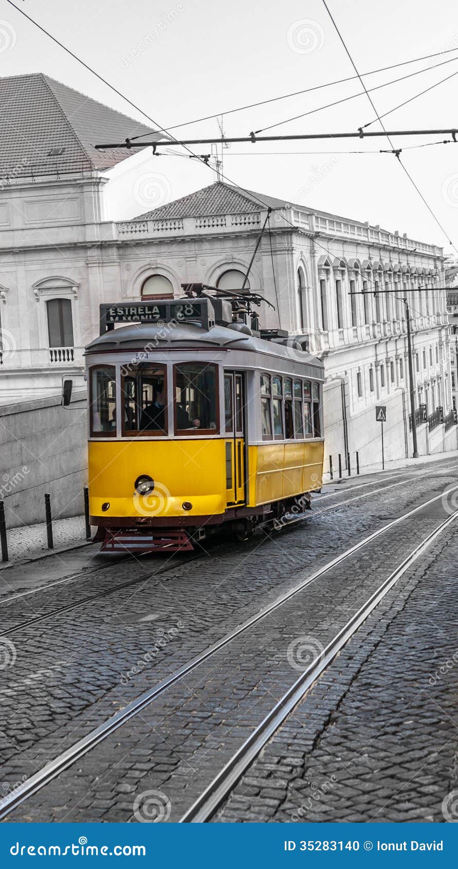 yellow tram, lisbon, portugal