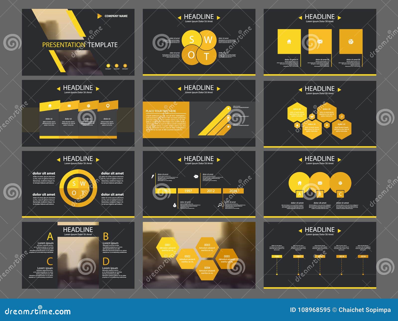 Yellow Triangle Bundle Infographic Elements Presentation Template ...