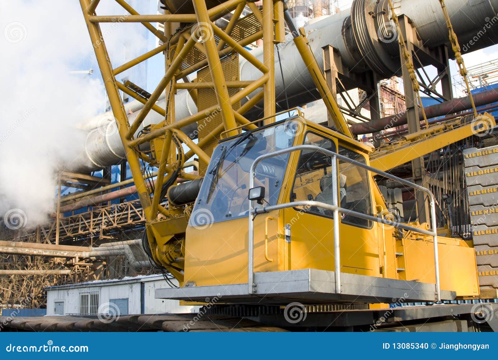 Yellow truck crane stock photo. Image of machinery, blue 13085340