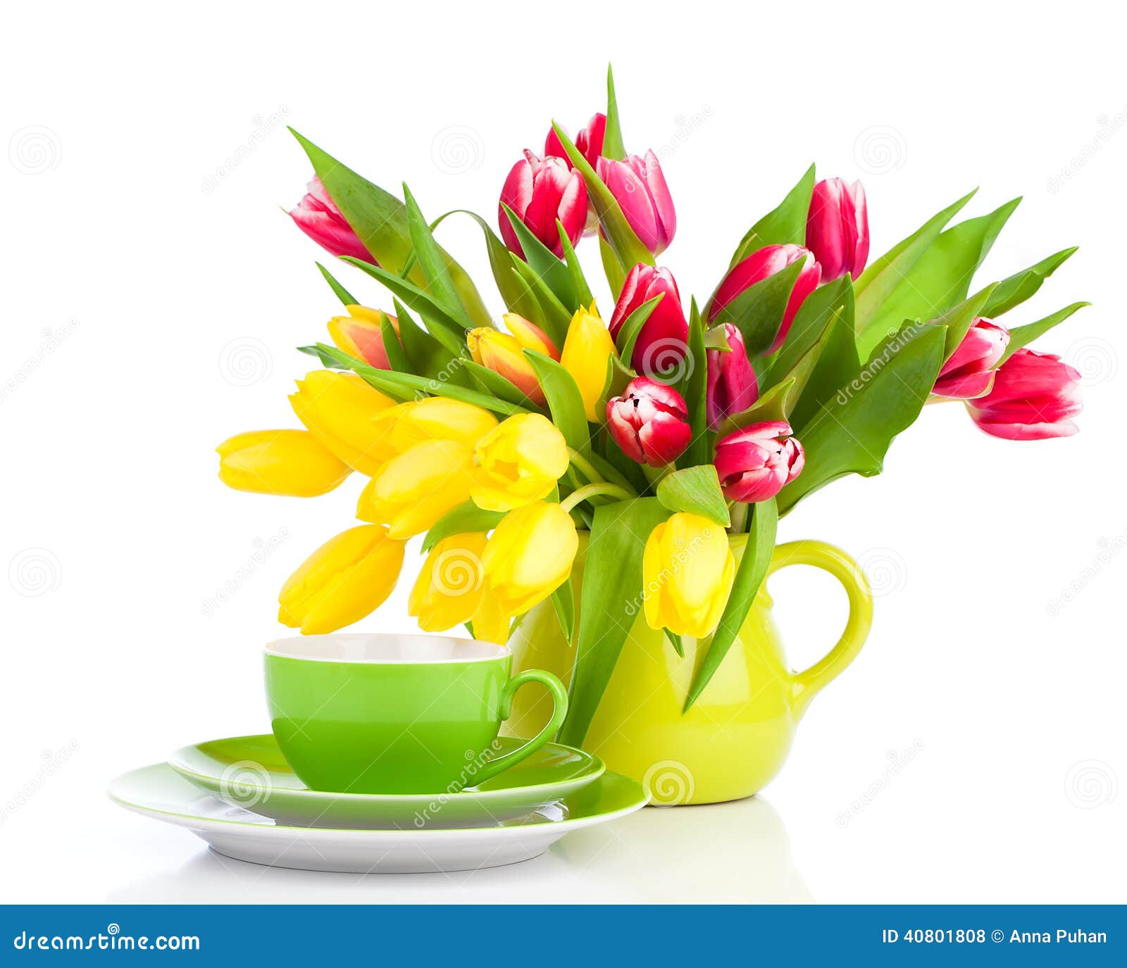 Yellow Tulips Flowers with Cup Tea Stock Photo - Image of blooming ...