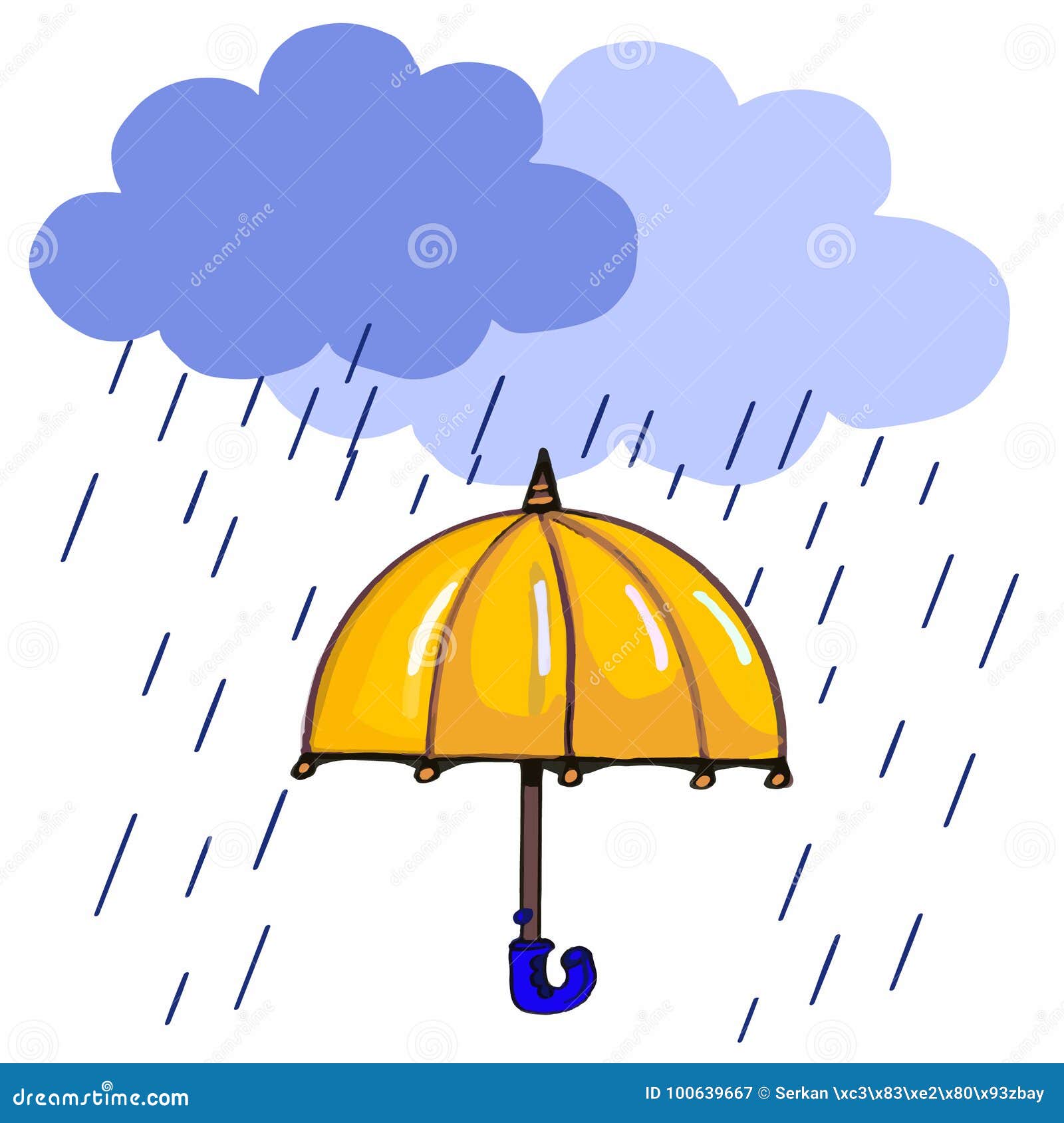 Yellow Umbrella and Raining Clouds Illustration Cartoon Drawing and White  Background and White Background Stock Vector - Illustration of drawing,  collection: 100639667