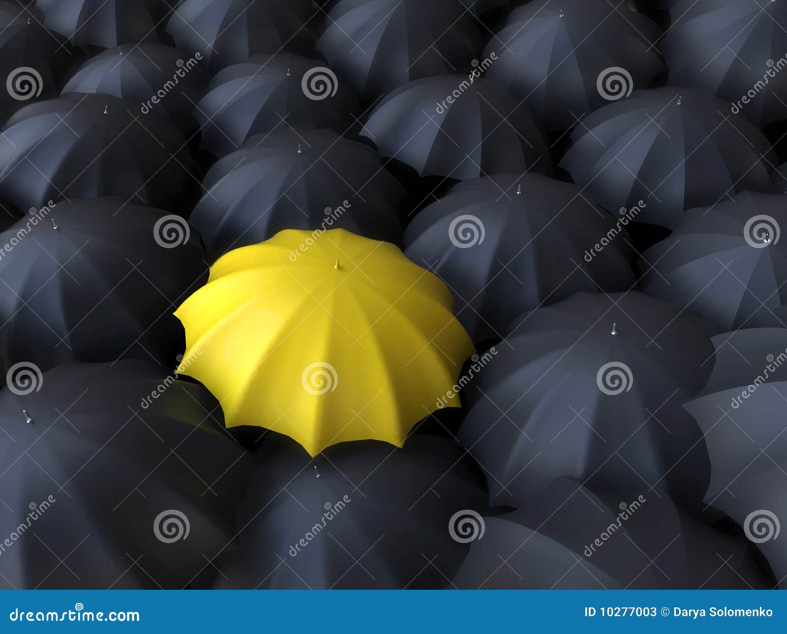Yellow Umbrella Surrounded by Black Umbrellas Stock Illustration