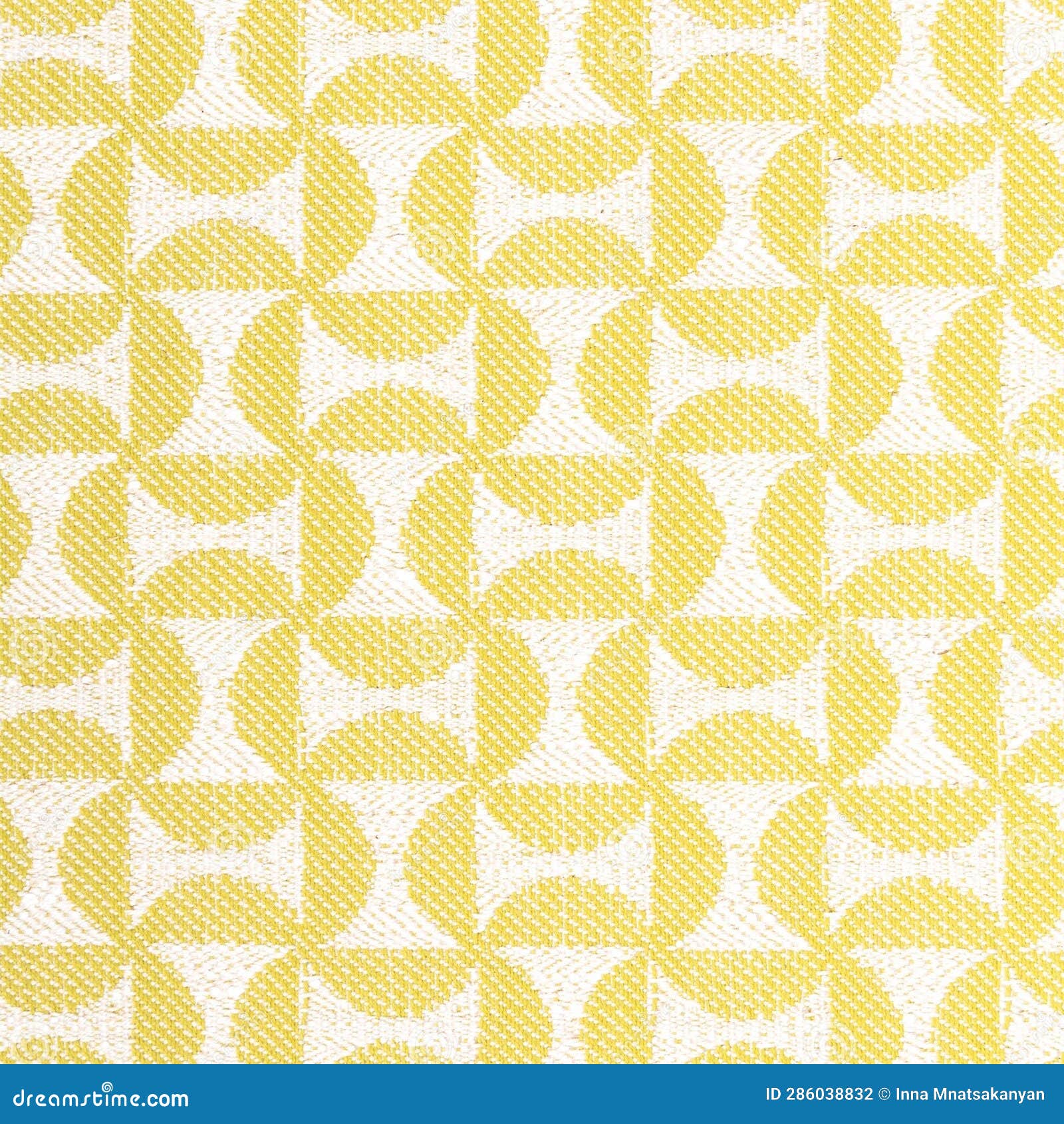 Yellow Upholstery Fabric Texture with White Abstract Design Stock Photo