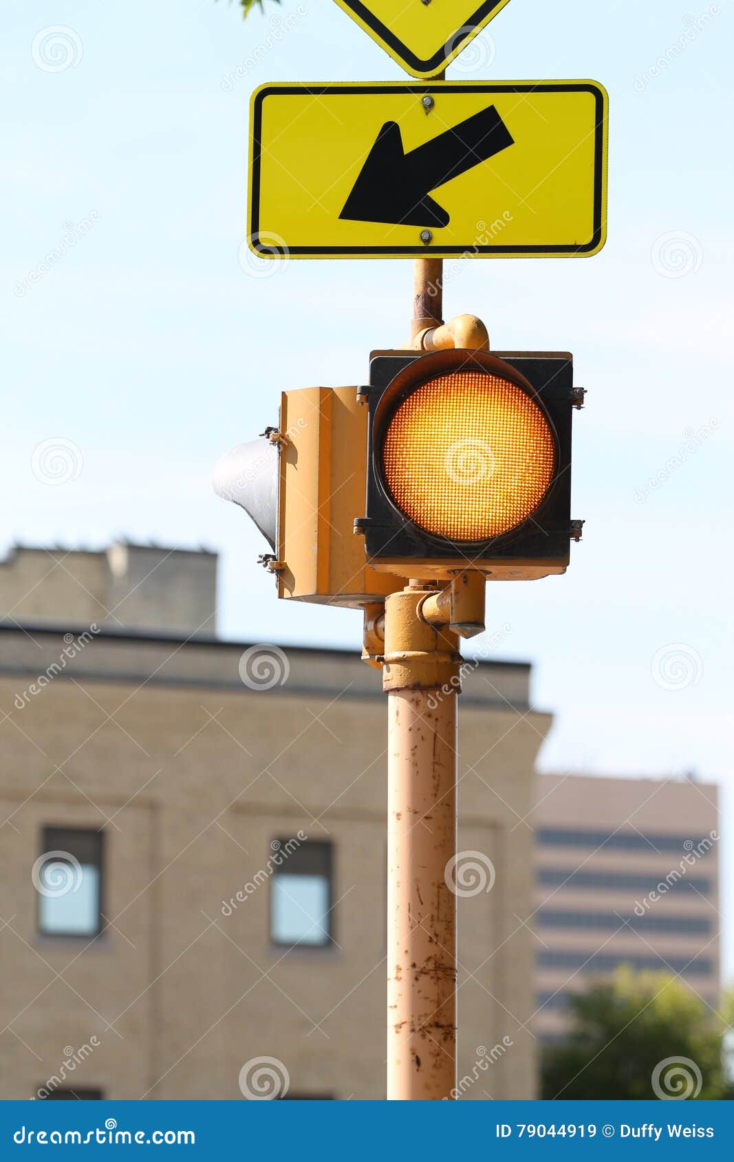 Yellow Walking Yield Blinking Light for Crosswalk Stock Image Image